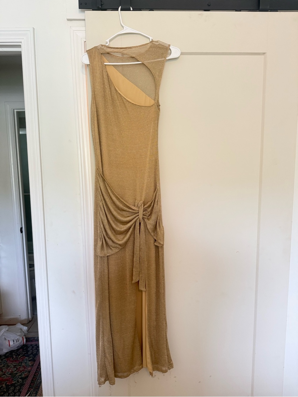 Tiger Mist Gold Shimmer Maxi Dress with Side Knot